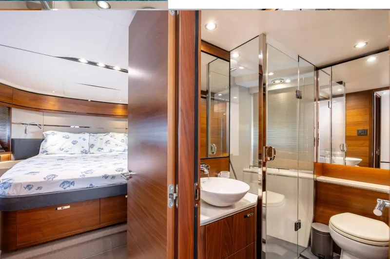 Slide: The Image of Luxurious 2017 Princess S65 yacht interior with bedroom and modern bathroom. - 15