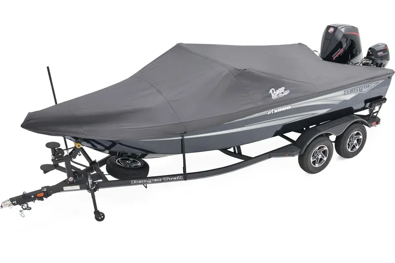 Slide: The Image of 2026 Ranger VX1888 WT boat with sleek black and red motor design. - 11