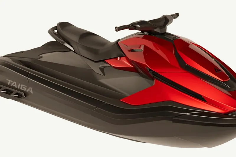 Slide: The Image of 2025 Taiga Orca P2 jet ski in sleek red and black design. - 9