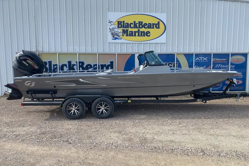 The Image of 2026 G3 Sportsman 2400 boat on trailer at BlackBeard Marine dealership. - 1