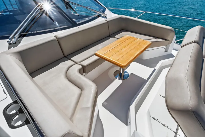 Slide: The Image of Luxurious seating area on 2019 Sunseeker Manhattan 66 yacht with ocean view. - 12