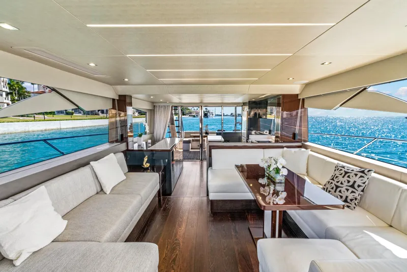 Slide: The Image of Luxurious interior of 2019 Sunseeker Manhattan 66 yacht with elegant seating and ocean view. - 23