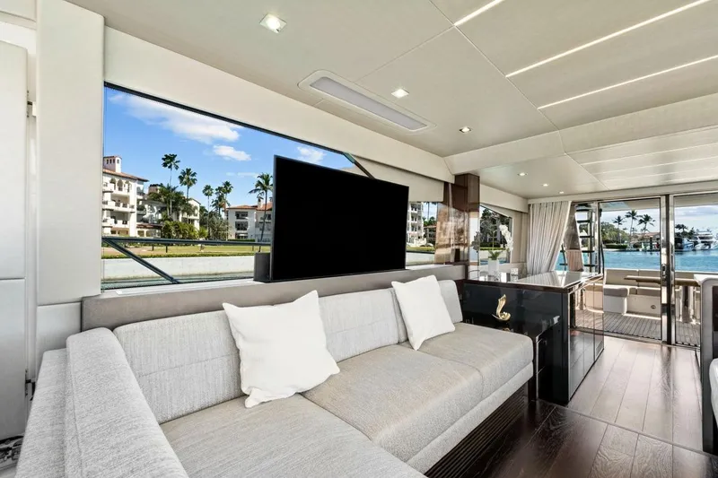 Slide: The Image of Luxurious interior of 2019 Sunseeker Manhattan 66 yacht with modern decor and waterfront view. - 25