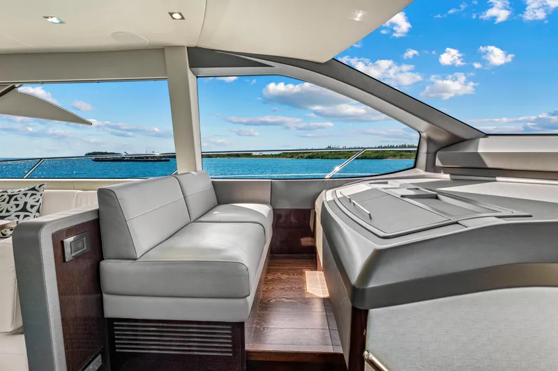 Slide: The Image of Luxurious interior of 2019 Sunseeker Manhattan 66 yacht with ocean view. - 29