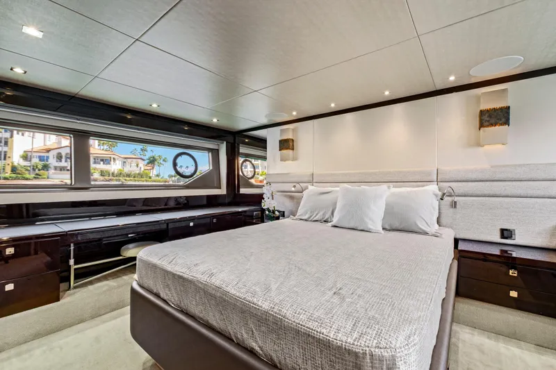 Slide: The Image of Luxurious bedroom interior of 2019 Sunseeker Manhattan 66 yacht with modern design. - 35