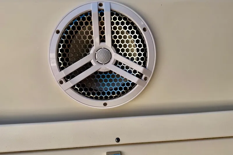 Slide: The Image of Speaker grille on a 2016 Sailfish 290 CC boat, featuring a hexagonal pattern. - 17