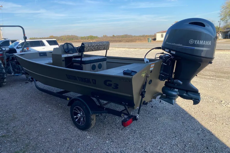 Slide: The Image of 2026 G3 Gator Tough 17 CCJ boat with Yamaha motor on trailer. - 3