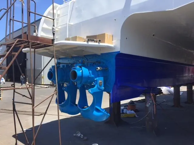 Slide: The Image of Custom High Speed 70pax COI Passenger boat, 2008, with blue propellers in dry dock. - 10