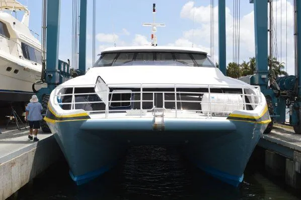 Slide: The Image of High-speed passenger catamaran in dry dock, Custom model, 2008, front view. - 16