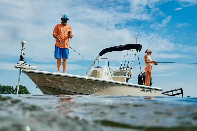The Image of 2026 Key West 188 Bay Reef boat on trailer, parked outside dealership. - 0
