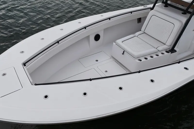 Slide: The Image of 2016 Sea Hunter 35 Tournament boat with spacious seating and sleek design on the water. - 7