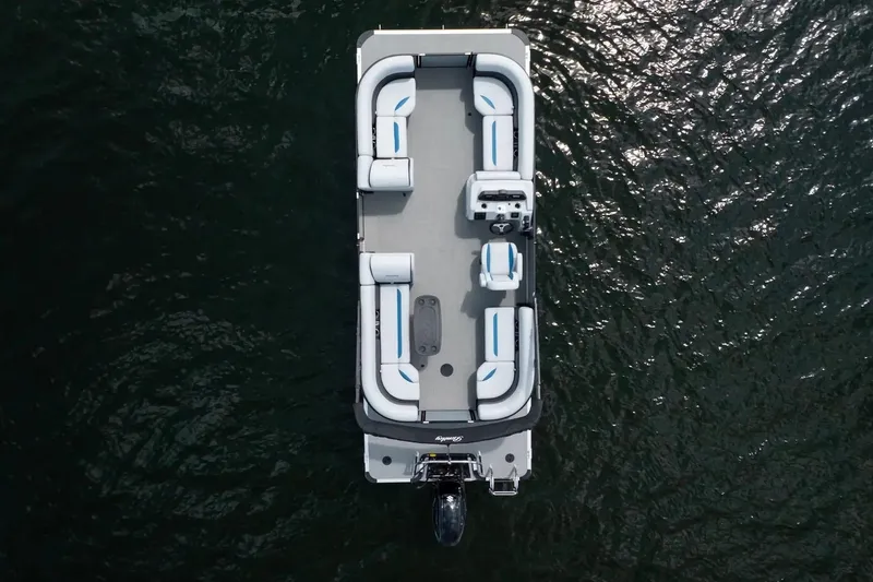 Slide: The Image of Manufacturer Provided Image: 2025 Bentley Pontoons Bolt 203 on water, aerial view showcasing spacious seating. - 5