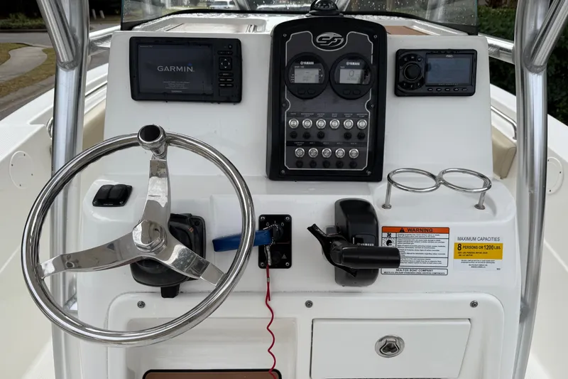 Slide: The Image of 2017 Sea Fox 226 Commander boat dashboard with Garmin GPS and Yamaha controls. - 8