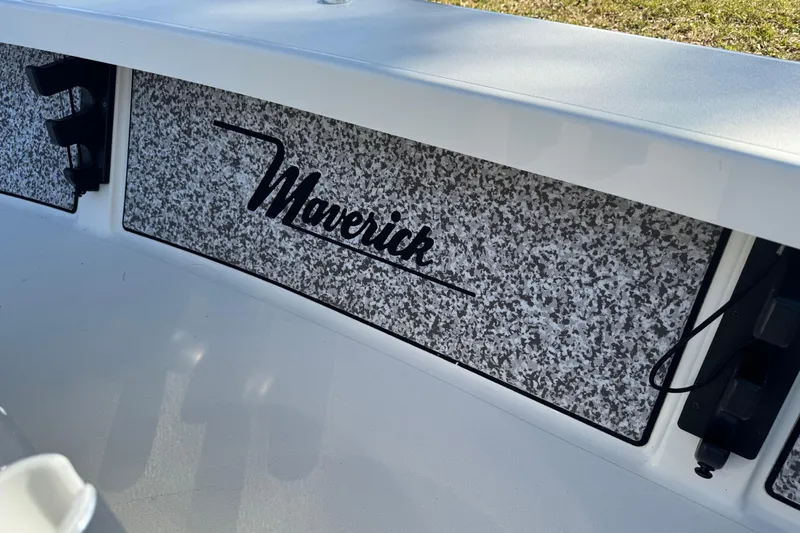 Slide: The Image of 2019 Maverick 18 HPX-V boat interior with logo and speckled design. - 68