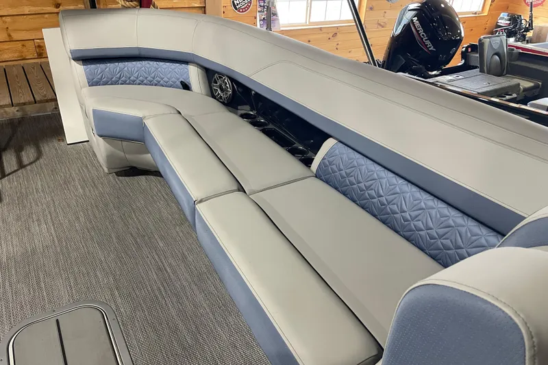 Slide: The Image of Luxurious seating on 2026 Harris Grand Mariner SEL 250 boat, featuring elegant upholstery and spacious design. - 3