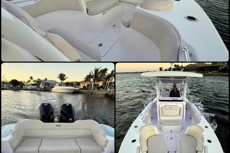 Slide: The Image of 2022 Key West 263 FS boat interior and exterior views on water. - 8