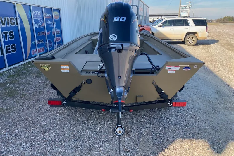 Slide: The Image of 2026 G3 Gator Tough 18 CC boat with 90 HP engine on trailer. - 5