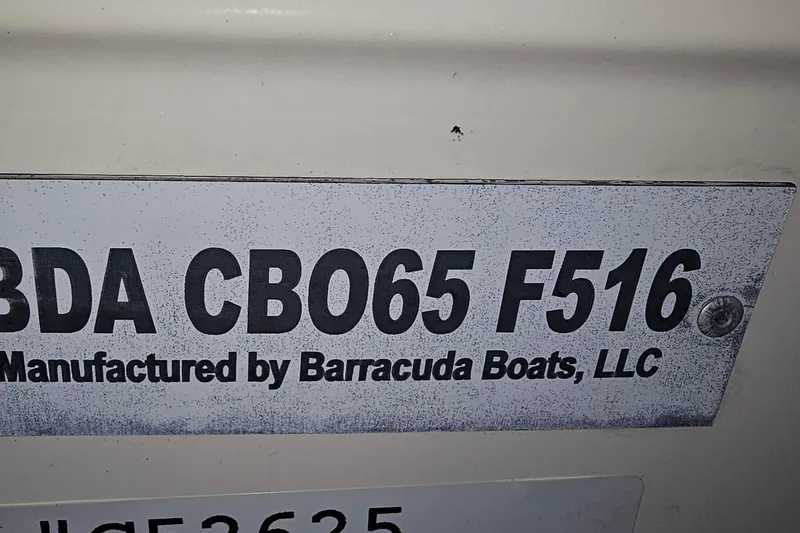 Slide: The Image of Barracuda 188 CCR 2016 boat identification plate with manufacturer details. - 19