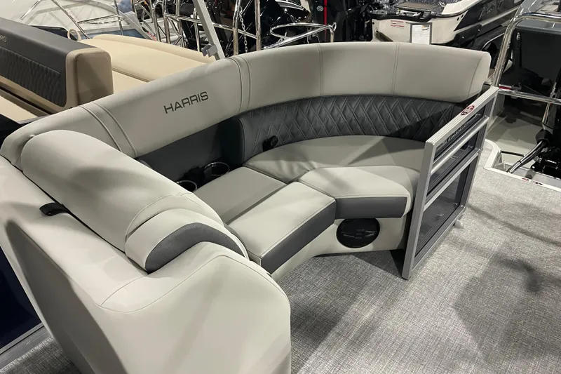 Slide: The Image of Luxurious seating on 2026 Harris Cruiser 230 CW pontoon boat, featuring elegant upholstery and modern design. - 10