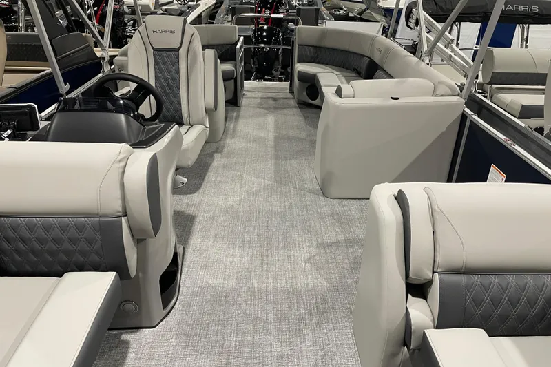 Slide: The Image of 2026 Harris Cruiser 230 CW interior with luxurious seating and modern design. - 8