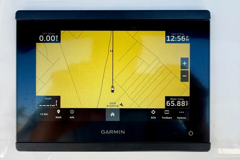 Slide: The Image of Garmin GPS display on 2023 Key West 239 FS boat, showing navigation and water temperature. - 18