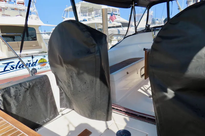 Slide: The Image of Cockpit of 2015 Salona 35 sailboat with protective covers, docked at marina. - 5