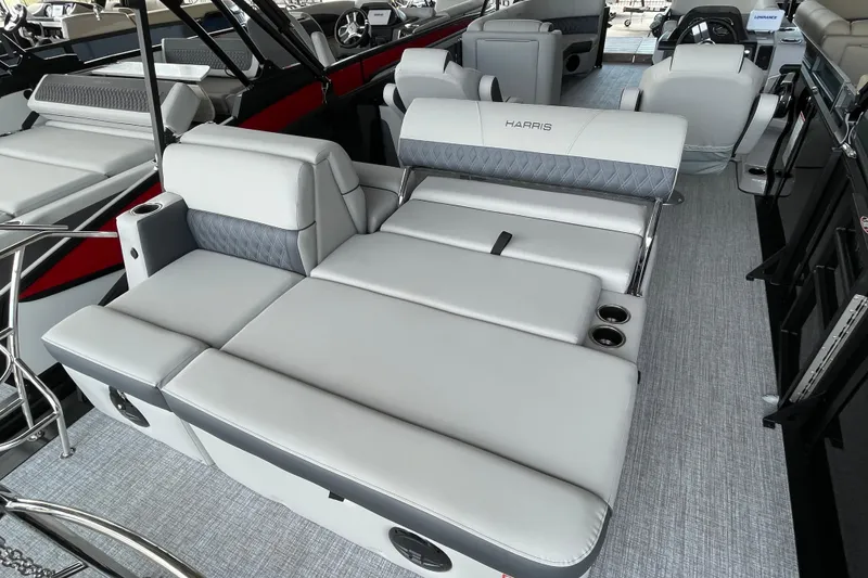 Slide: The Image of 2026 Harris Cruiser 230 boat interior with luxurious seating and modern design. - 14