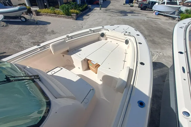 Slide: The Image of Grady-White Canyon 336 boat, bow deck view, 2026 model. - 12