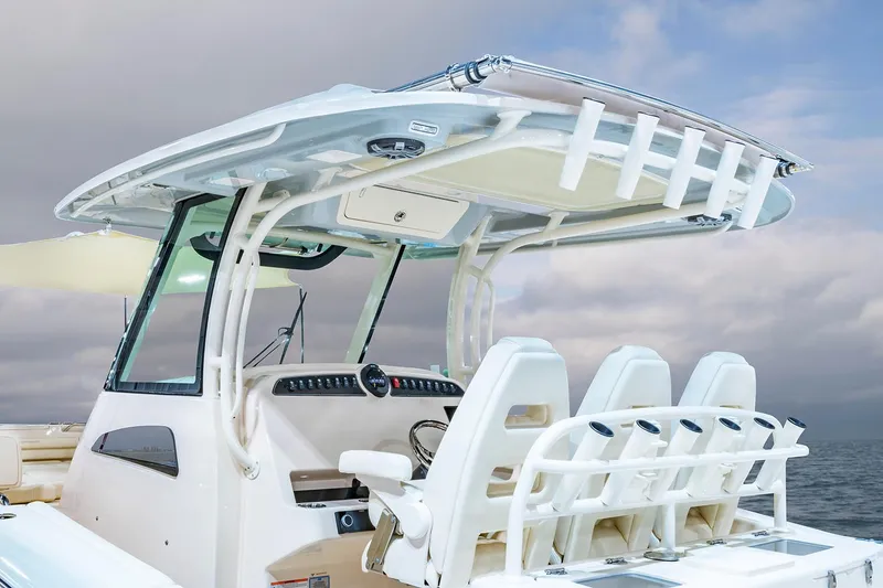 Slide: The Image of 2026 Grady-White Canyon 336 boat on trailer outdoors. - 6