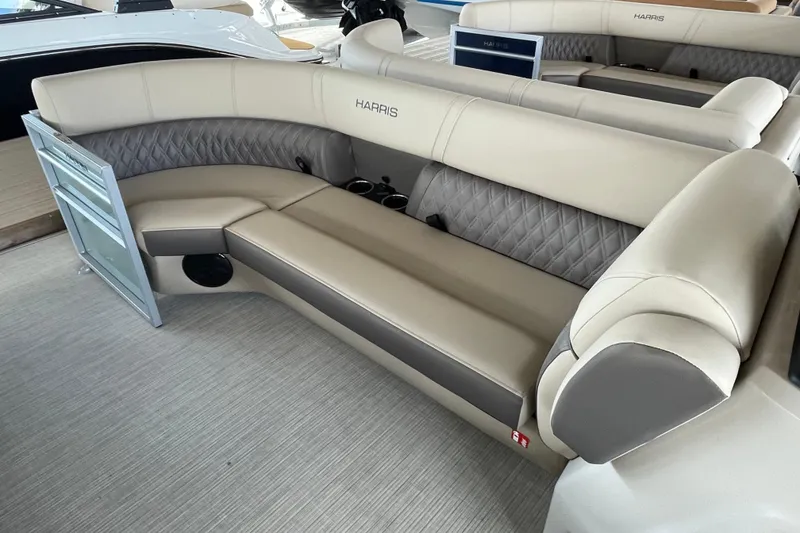Slide: The Image of Luxurious seating on 2026 Harris Cruiser 230 pontoon boat, featuring elegant upholstery and modern design. - 24