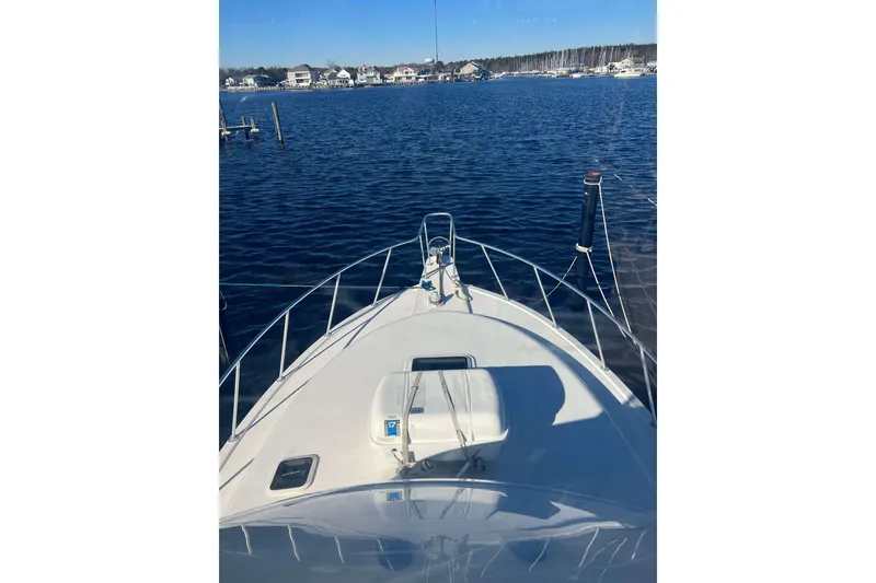 Slide: The Image of 2003 Henriques Yachts 35 Sportfisherman on calm water, view from bow. - 93