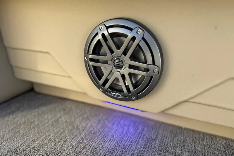 Slide: The Image of Speaker in 2021 Starcraft SLS 3 boat interior with blue LED lighting. - 13