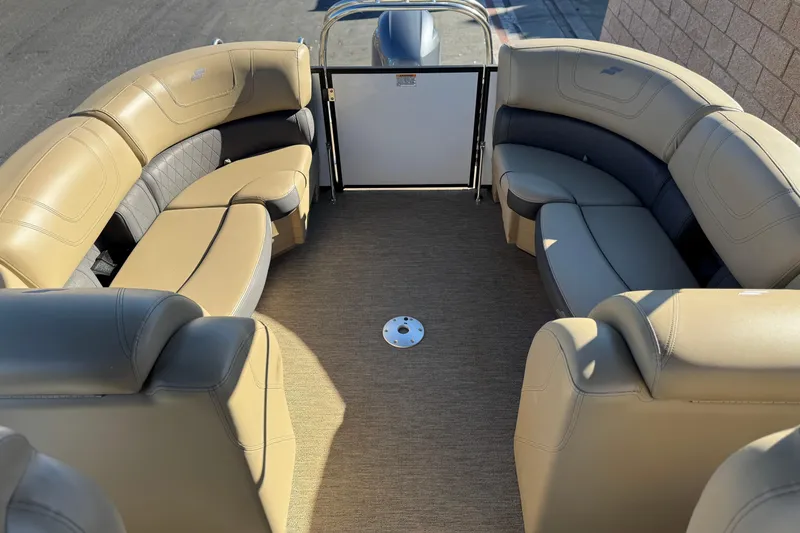 Slide: The Image of 2021 Starcraft SLS 3 boat interior with beige seating and carpeted floor. - 19