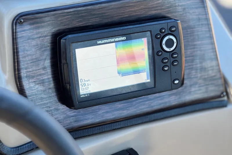 Slide: The Image of Humminbird Helix 5 fish finder on 2021 Starcraft SLS 3 boat dashboard. - 28