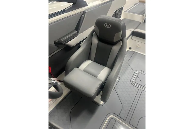 Slide: The Image of 2025 Cobalt CS23 Surf boat interior with sleek, modern seating design. - 15