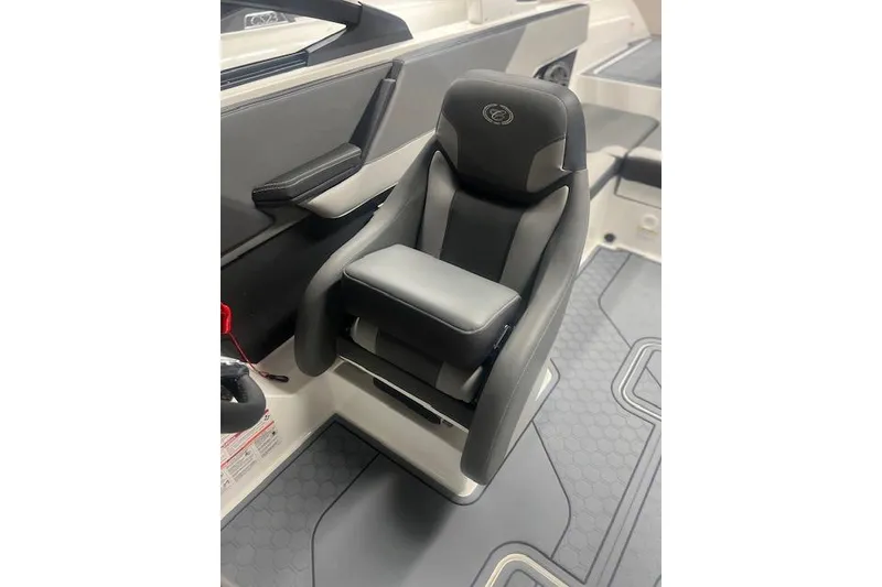Slide: The Image of 2025 Cobalt CS23 Surf boat interior with sleek, modern seating design. - 16