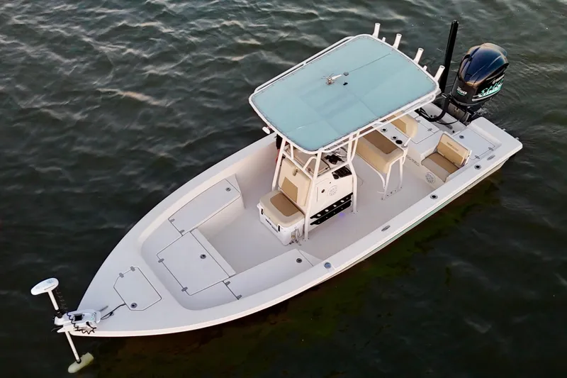 Slide: The Image of 2014 Pathfinder 2200 TRS boat on water, aerial view. - 29