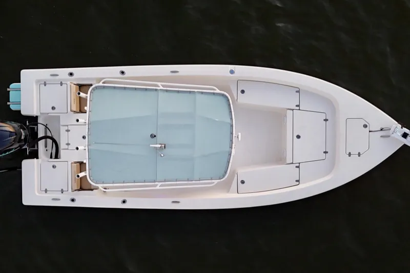 Slide: The Image of Overhead view of 2014 Pathfinder 2200 TRS boat on water. - 30