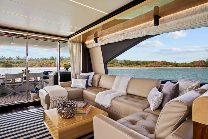 Slide: The Image of Luxurious interior of 2017 Azimut 72 Flybridge yacht with elegant seating and scenic ocean view. - 34