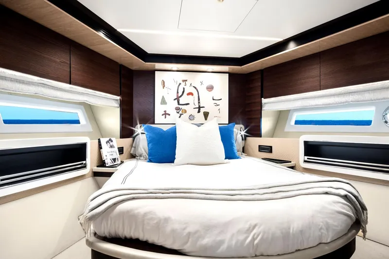 Slide: The Image of Luxurious bedroom interior of 2017 Azimut 72 Flybridge yacht with modern decor and ocean view. - 42