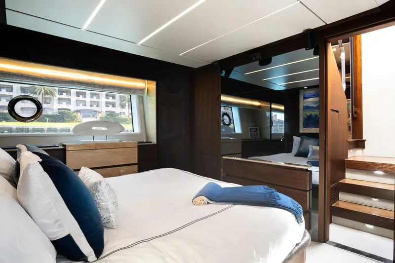 Slide: The Image of Luxurious interior of 2017 Azimut 72 Flybridge yacht with elegant bedroom design. - 48