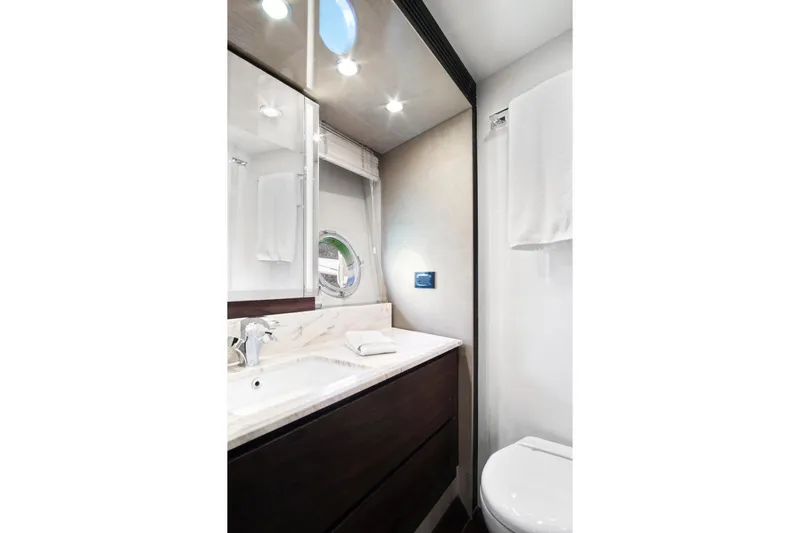Slide: The Image of Luxurious bathroom interior of 2017 Azimut 72 Flybridge yacht with modern fixtures. - 51