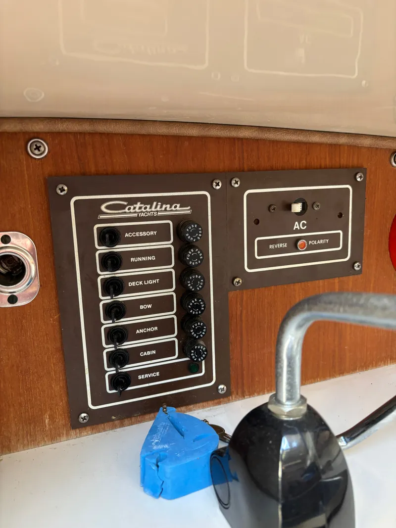 Slide: The Image of Control panel of a 1986 Catalina 25 yacht. - 43