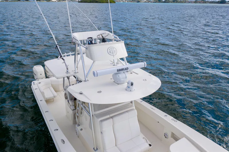 Slide: The Image of 2017 SeaVee 390Z boat on water, featuring advanced navigation equipment. - 4