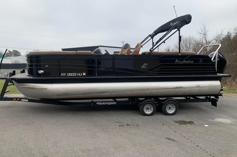 The Image of 2020 Misty Harbor Elite E3U pontoon boat on trailer, side view. - 0