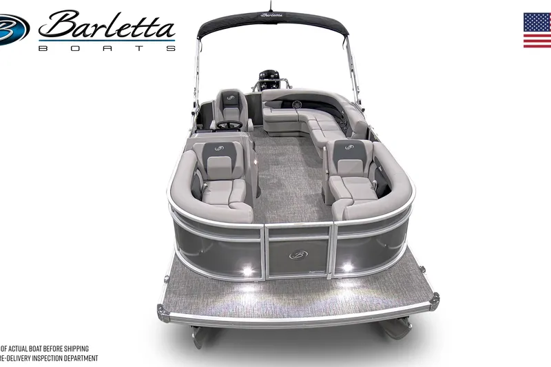 Slide: The Image of 2026 Barletta A20L pontoon boat with sleek design and spacious seating. - 13
