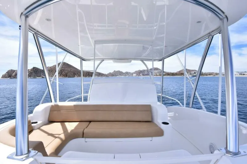 Slide: The Image of Luxurious 2017 Viking 80 Sky Bridge yacht interior with ocean view. - 107