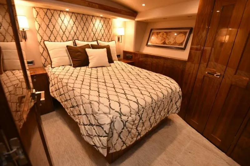 Slide: The Image of Luxurious bedroom interior of 2017 Viking 80 Sky Bridge yacht with elegant decor. - 67