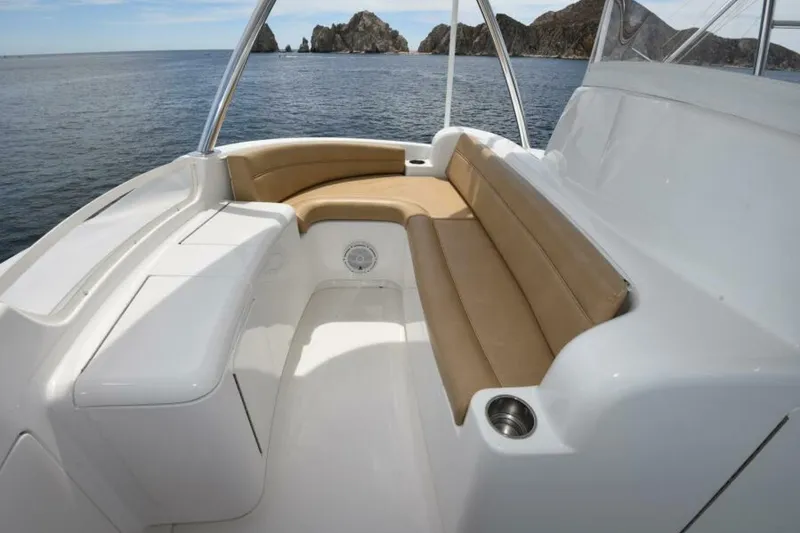 Slide: The Image of Luxurious seating area on 2017 Viking 80 Sky Bridge yacht with ocean view. - 78