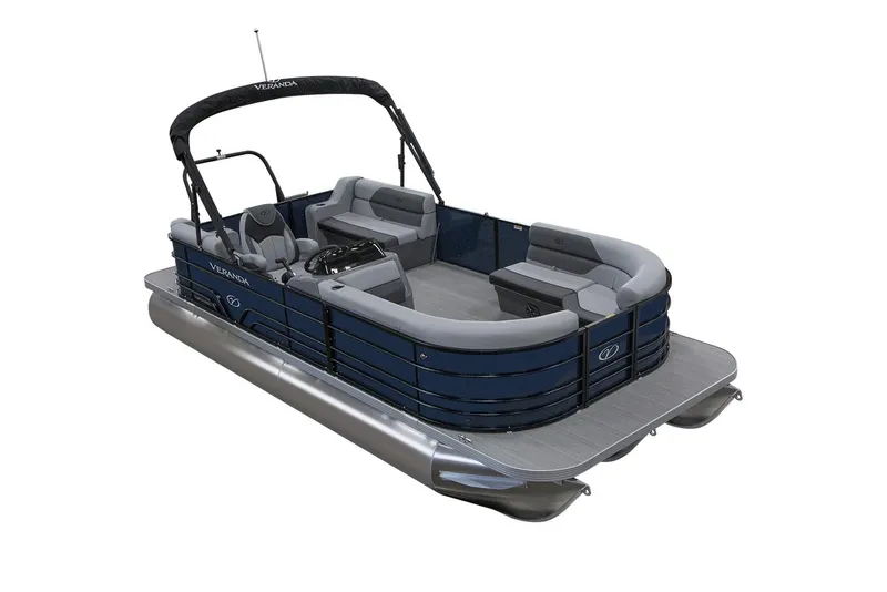 The Image of 2024 Veranda Vista 20RC pontoon boat on trailer under clear blue sky. - 0